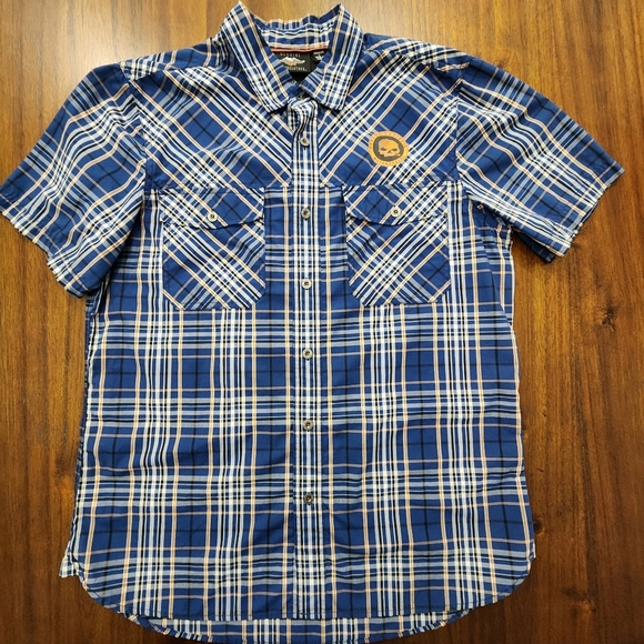 Harley Davidson HD Performance Men's Button Down Shirt Vented Plaid SS Blue L - Picture 2 of 7